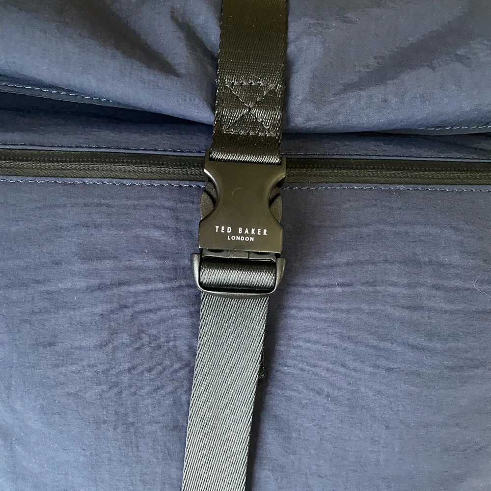 Ted Baker London Navy Blue Roll-Top Backpack NWT OSFM Adjustable - Picture 3 of 11